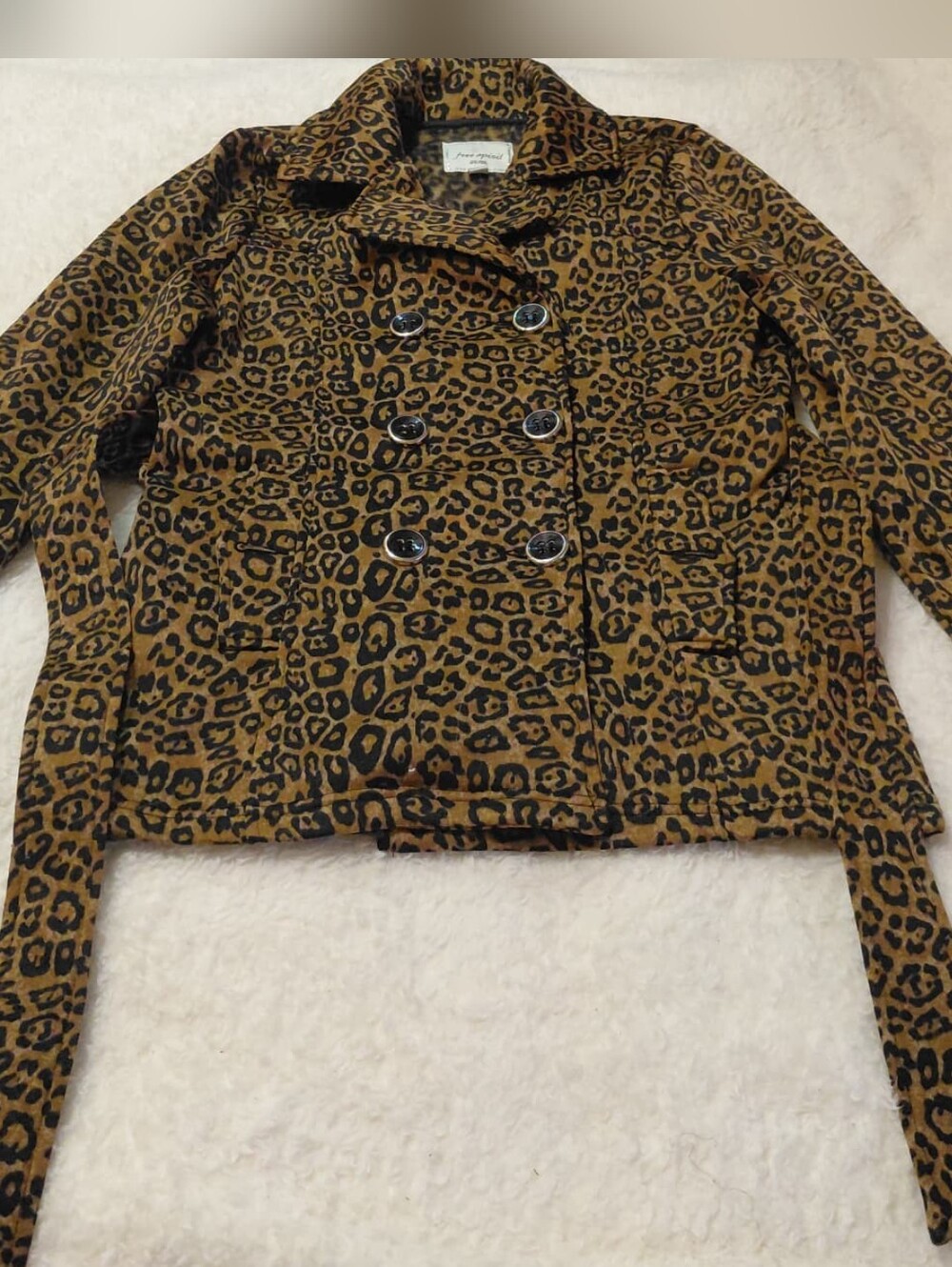 Free Spirit Leopard Print Tie Waist Jacket Size S Brown Black Animal Print